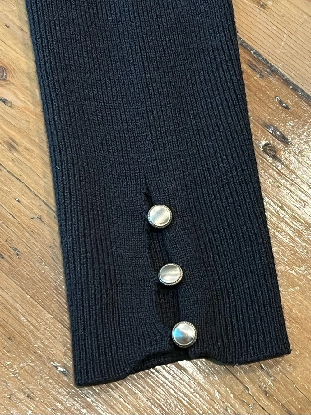 WHBM Black Ribbed Duster Cardigan Subtle Gold Sleeve Buttons, Wool Blend - Picture 3 of 8